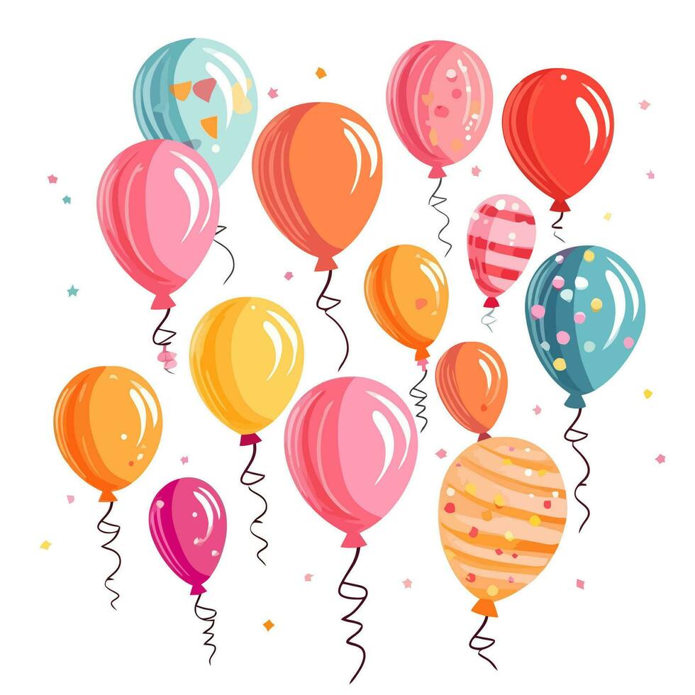 Hand Drawn cute balloons isolated on white background. Template for postcard, banner, poster, web design. Birthday party decoration vector