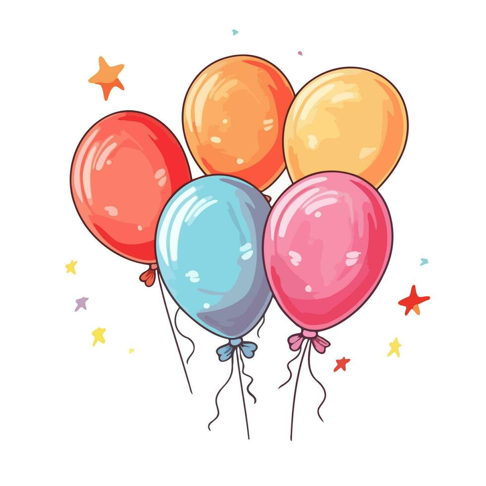 Hand Drawn cute balloons isolated on white background. Template for postcard, banner, poster, web design. Birthday party decoration vector