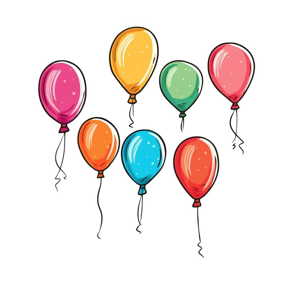 Hand Drawn cute balloons isolated on white background. Template for postcard, banner, poster, web design. Birthday party decoration vector
