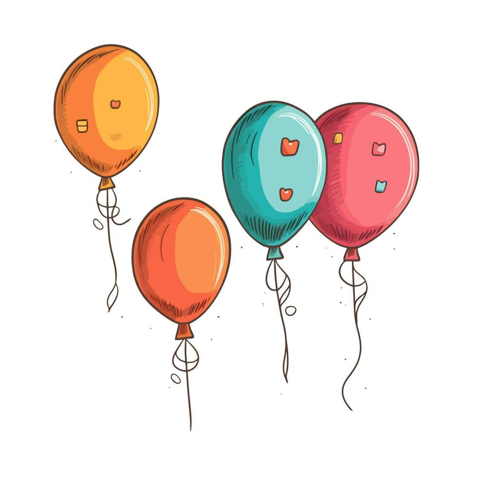 mano dibujado linda globos aislado en blanco antecedentes. modelo para tarjeta postal, bandera, póster, web diseño. cumpleaños fiesta decoración vector