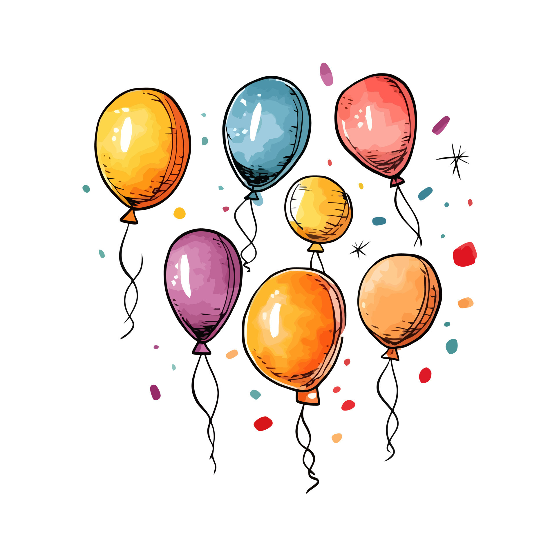 Hand Drawn cute balloons isolated on white background. Template for ...