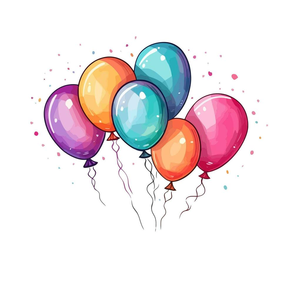 Hand Drawn cute balloons isolated on white background. Template for postcard, banner, poster, web design. Birthday party decoration vector