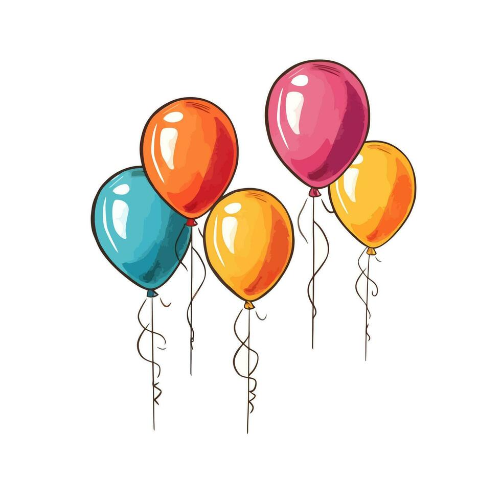 mano dibujado linda globos aislado en blanco antecedentes. modelo para tarjeta postal, bandera, póster, web diseño. cumpleaños fiesta decoración vector