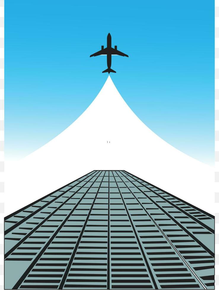 An Airplane Flying Over the Tall Building vector