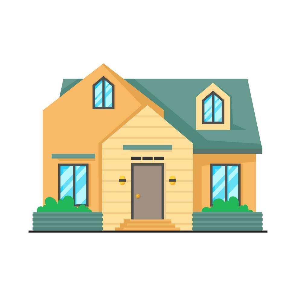 Modern Cottage House Mortgage real estate housing flat facade design architecture front view vector