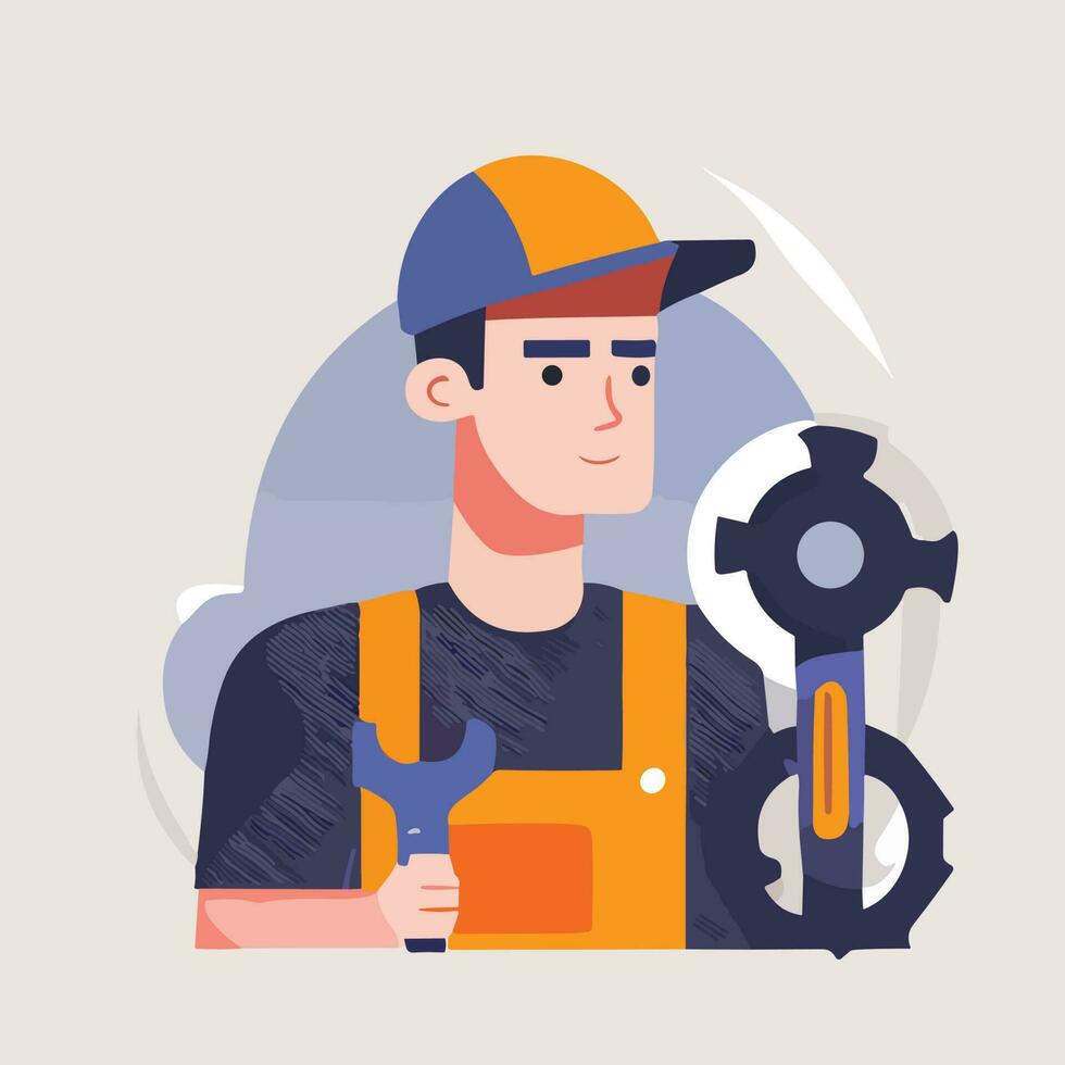 Engineer man with orange cap and white shirt vector