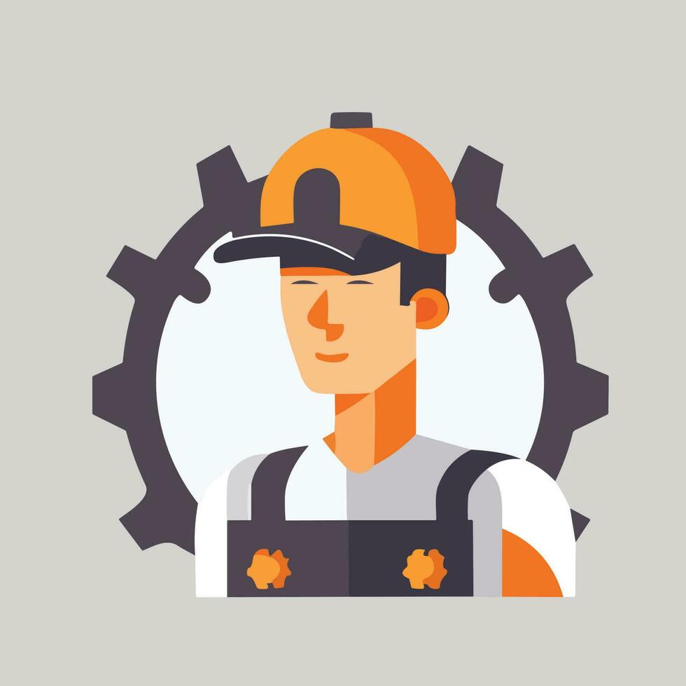 Engineer man with orange cap and blue shirt vector