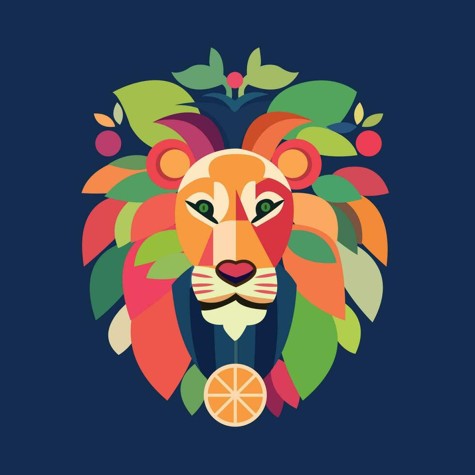 Lion face with leaf and fruit vector