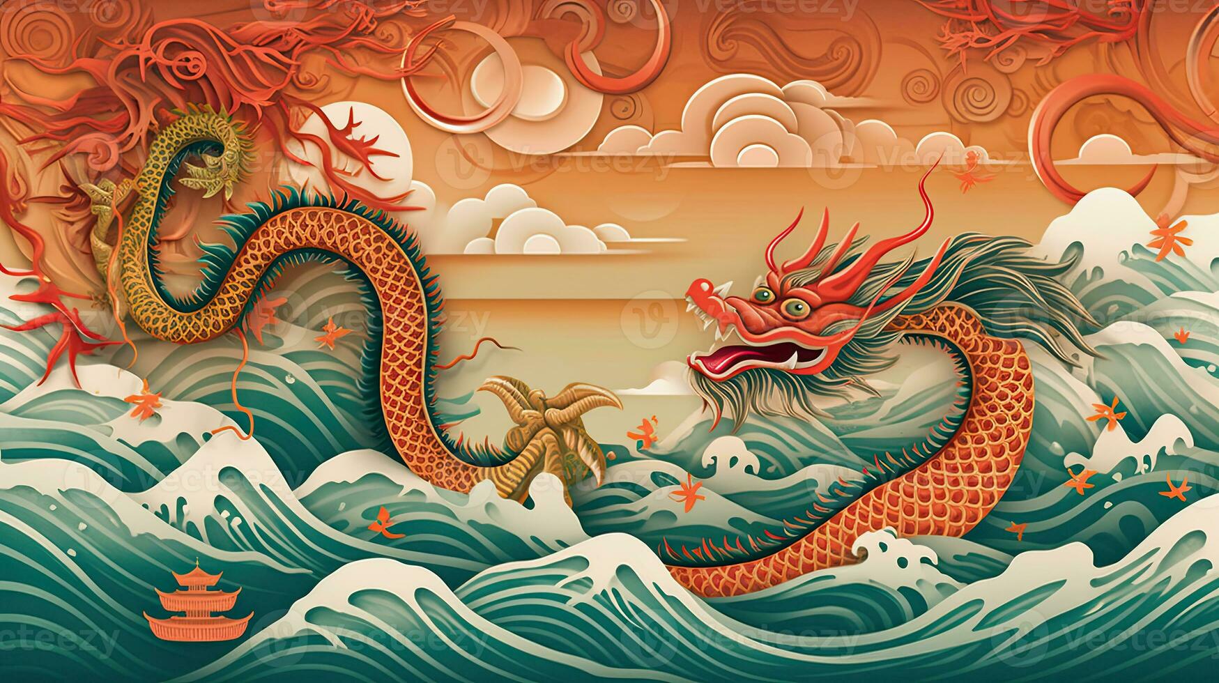 Chinese dragon new year background. Illustration AI Generative 24681768