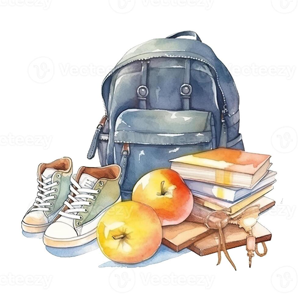 Watercolor back to school background. Illustration AI Generative photo