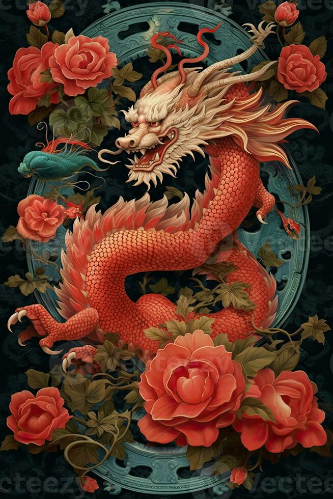 Chinese dragon new year background. Illustration AI Generative photo