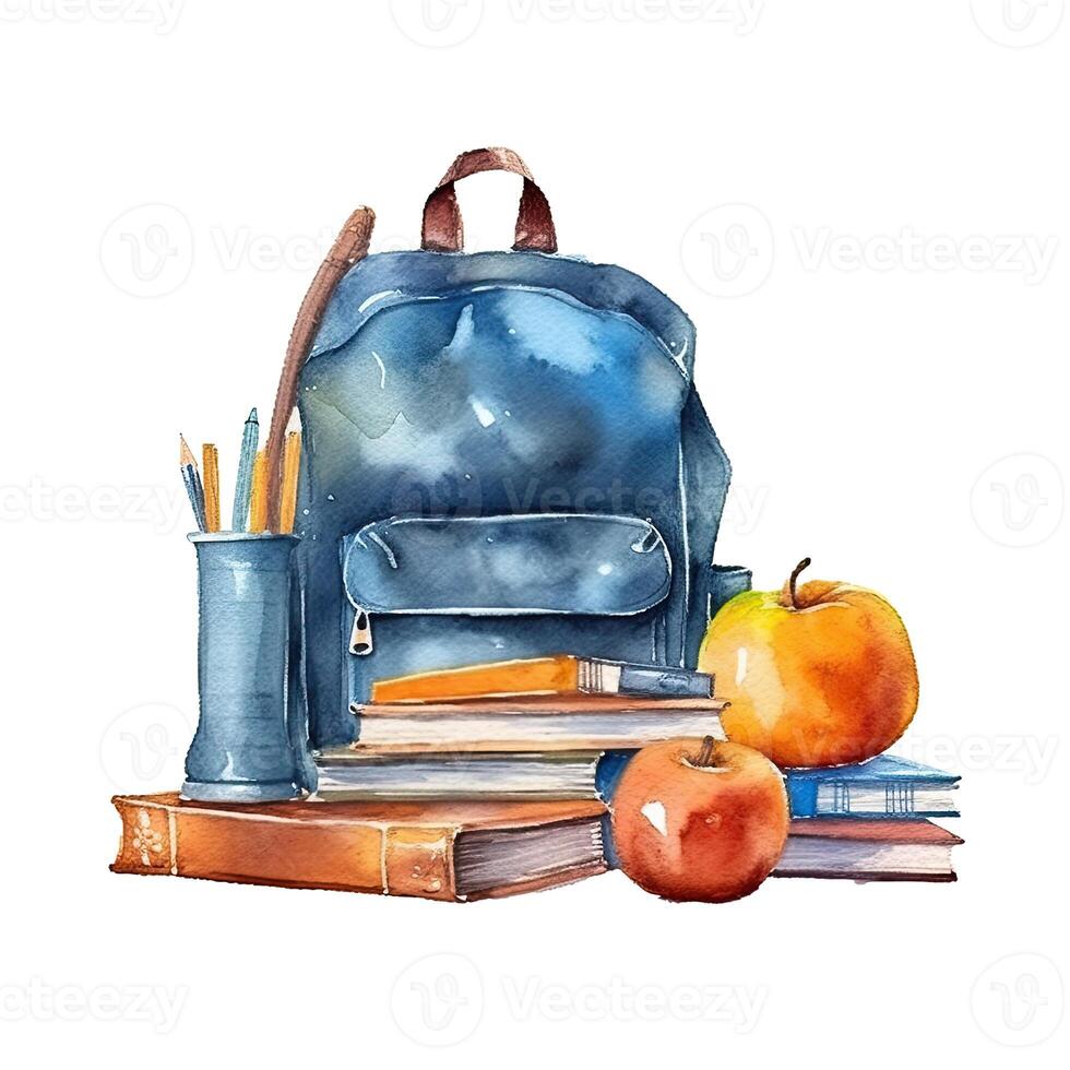 Watercolor back to school background. Illustration AI Generative photo