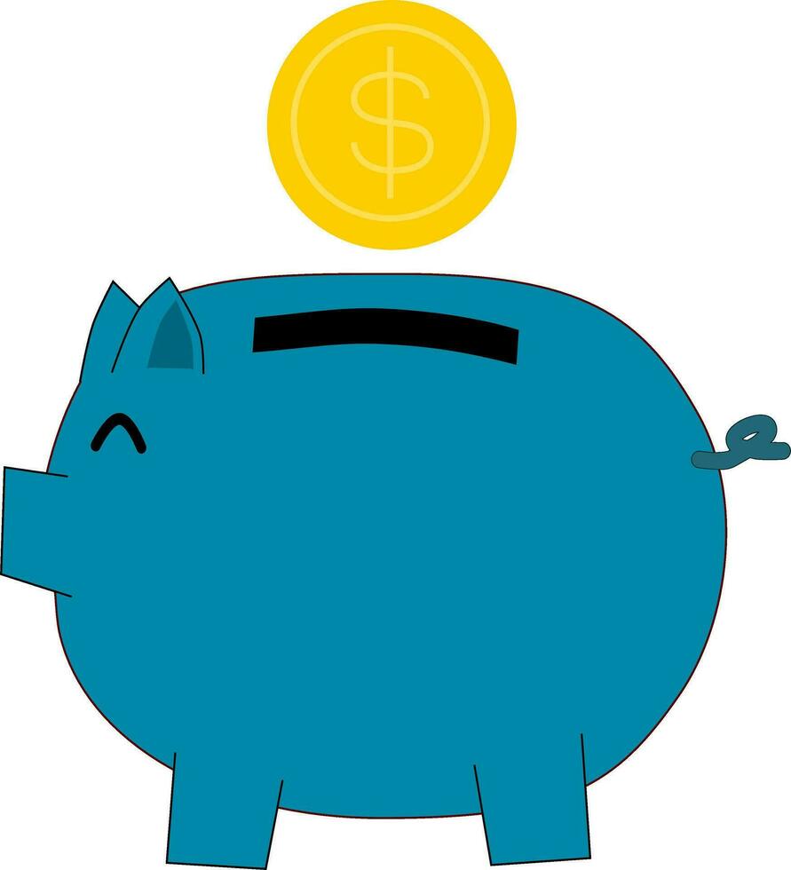 piggy bank with money. Gold dollar coin. vector Illustration.