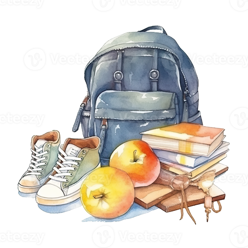 Watercolor back to school background. Illustration png