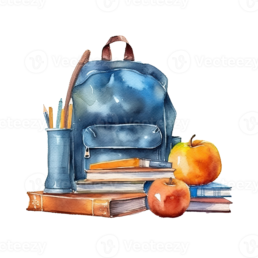 Watercolor back to school background. Illustration png