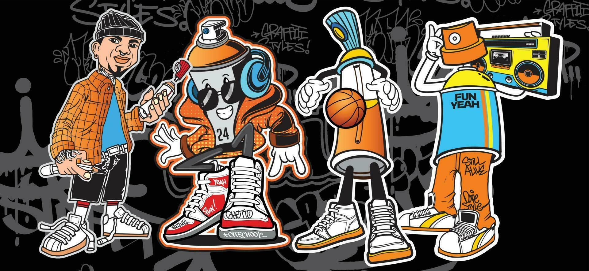 A set of graffiti character illustrations. Graffiti vector illustrations