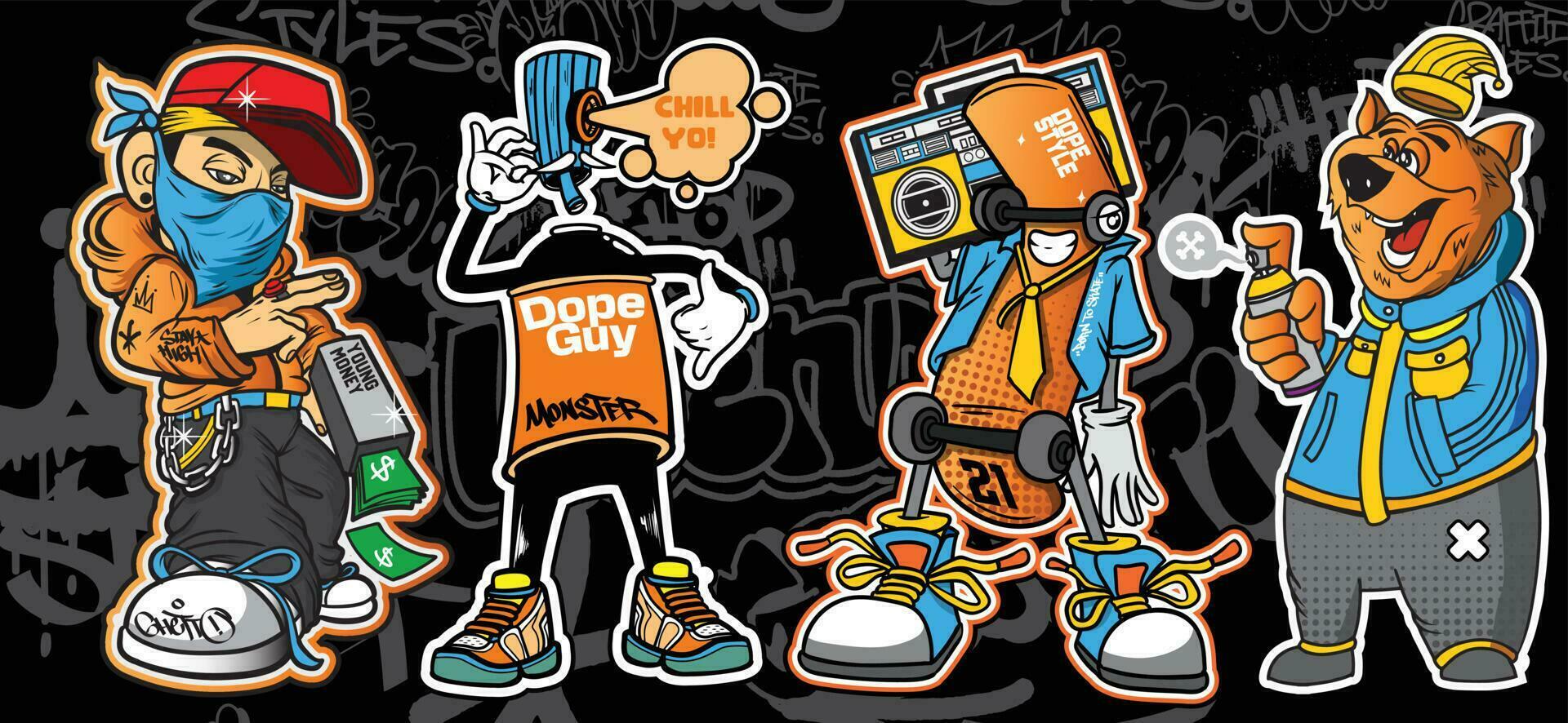 A set of graffiti character illustrations. Graffiti vector illustrations