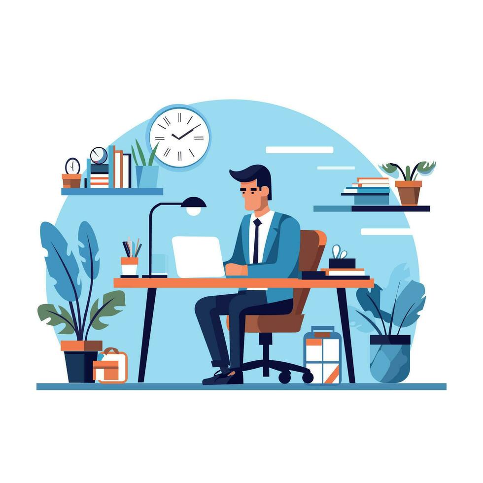 Business person working on laptop Flat Illustration vector