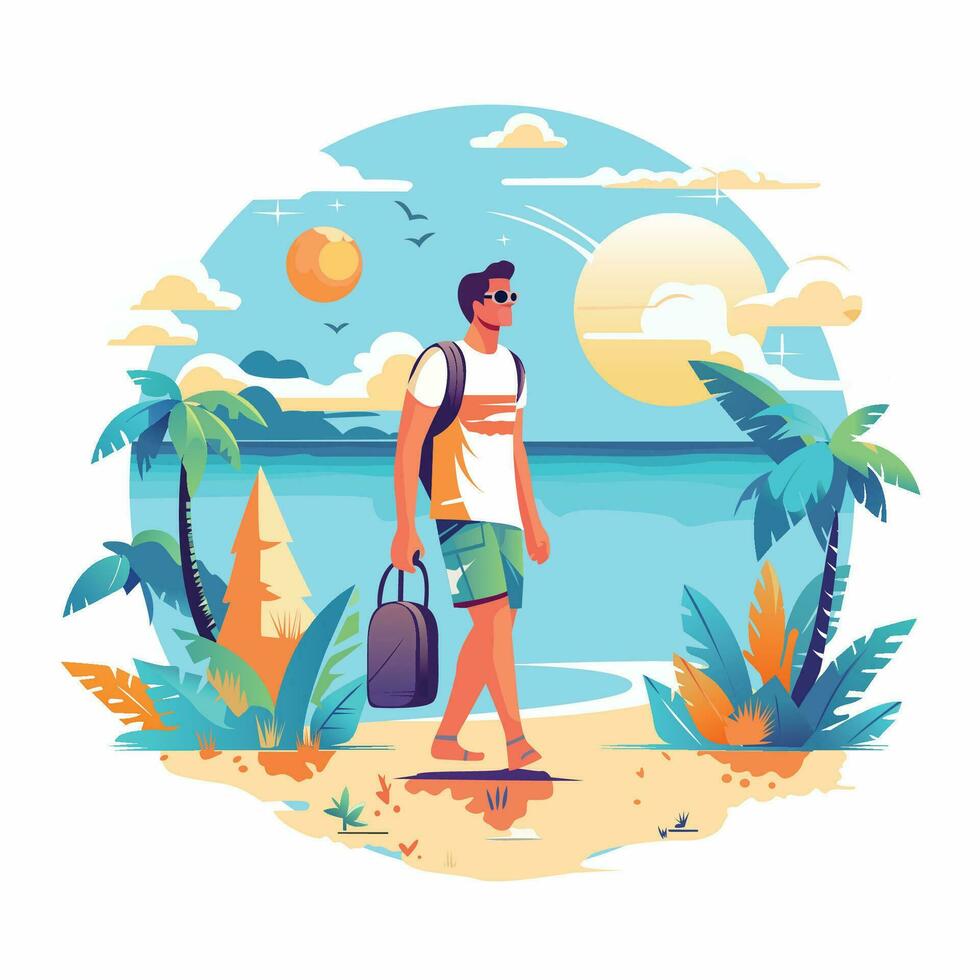 summer beach scene Flat Illustration vector