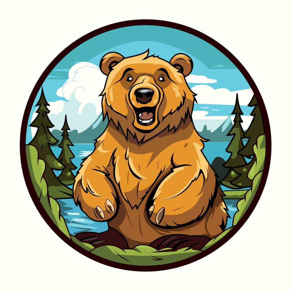 Bear in jungle Vector illustration