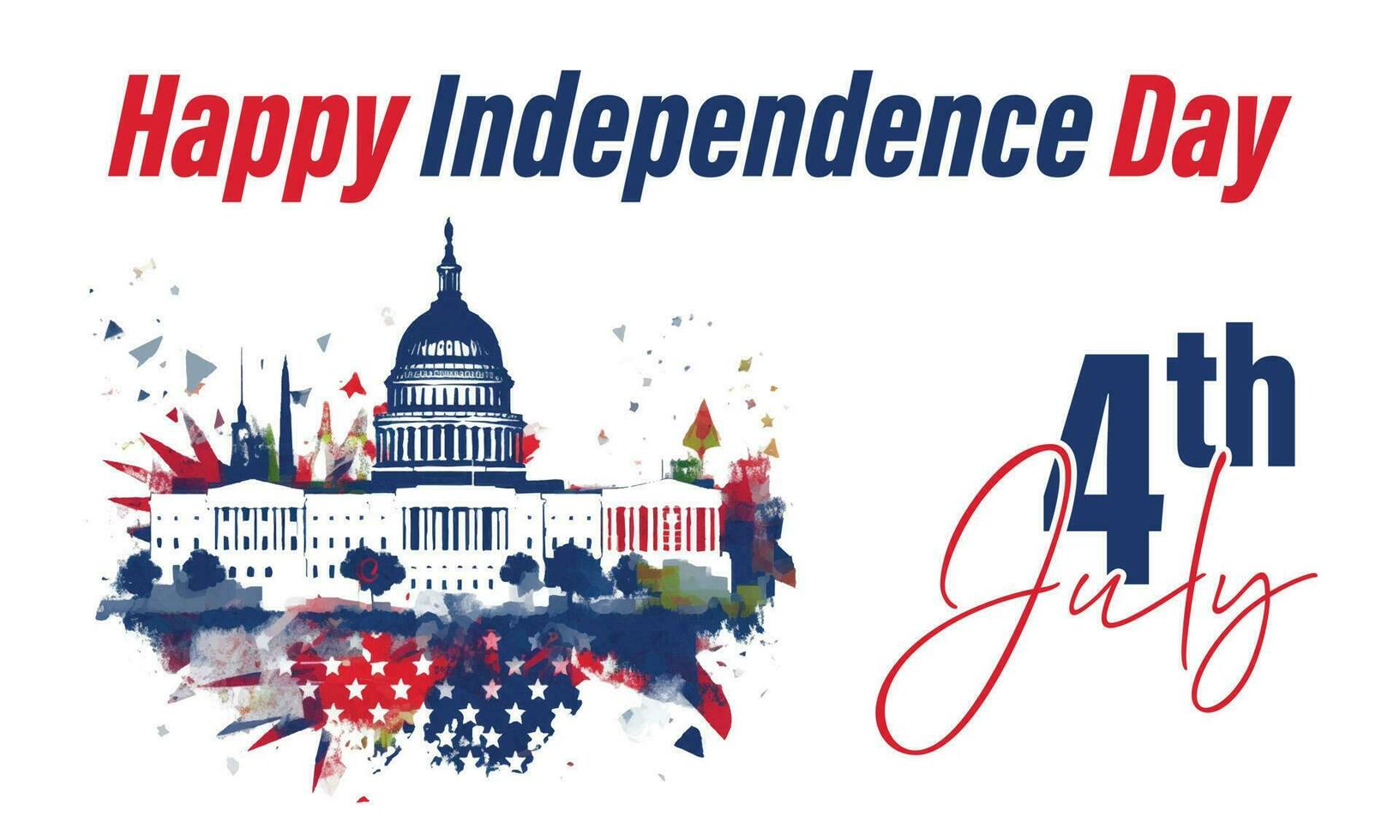 Happy 4th of July USA Independence Day greeting card with american national flag washington dc building blue and Red color Vector illustration