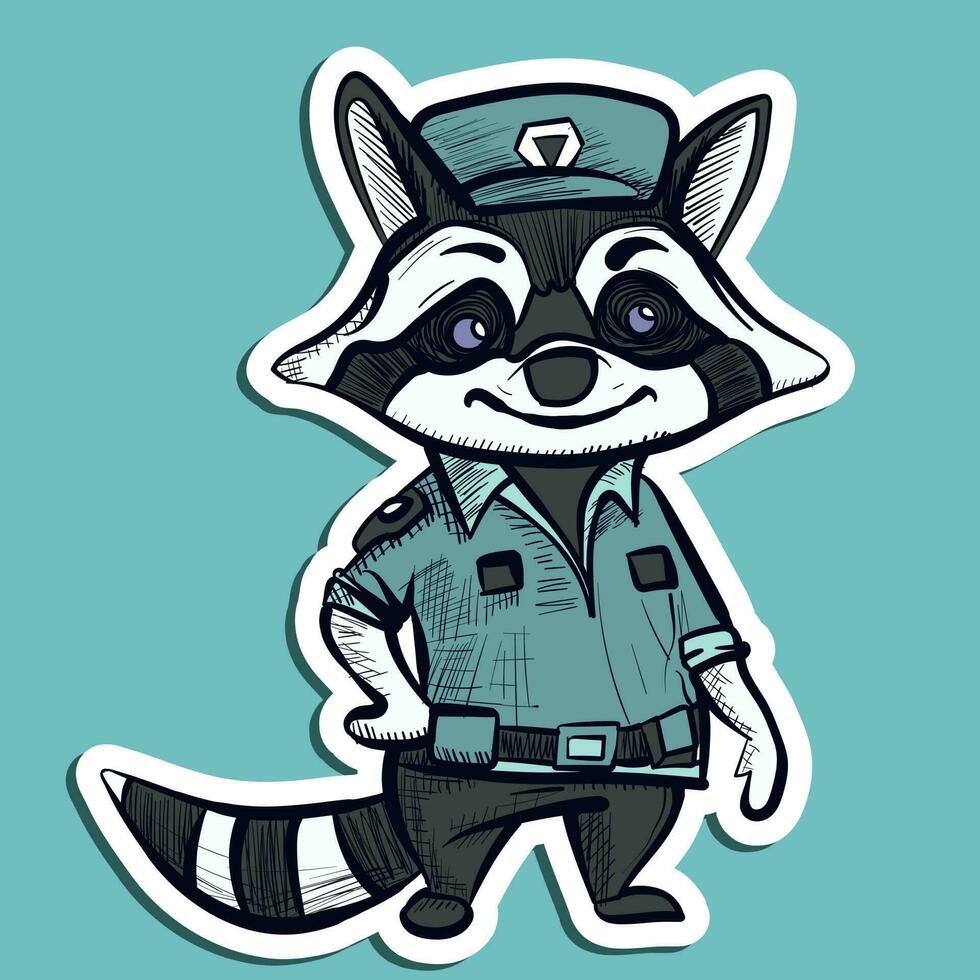 Digital art of a policeman raccoon wearing a police officer uniform. Detective and sheriff badger working as a guard. vector