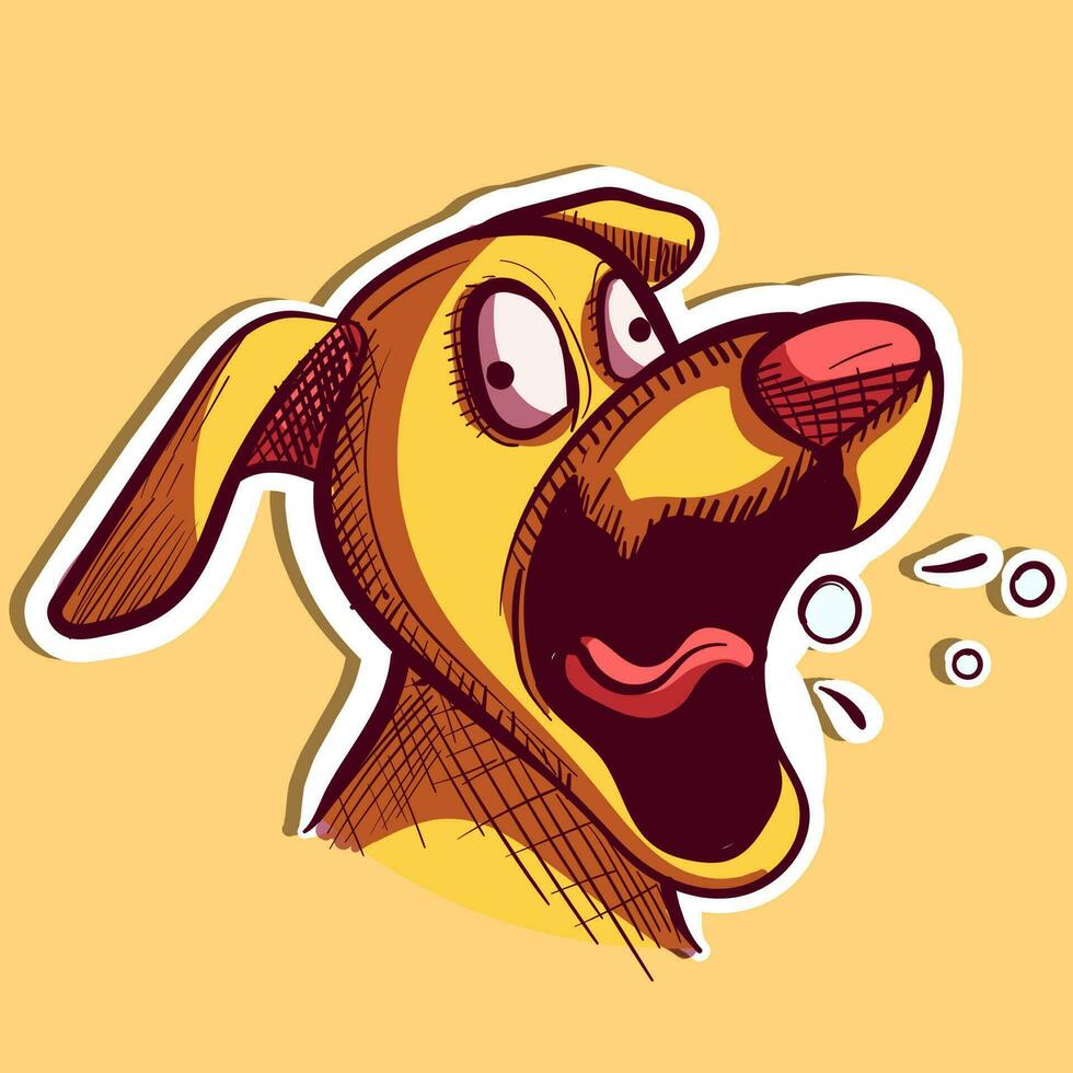 Digital art of a golden retriever funny and expressive face having gas. Vector of an yellow dog head burping.