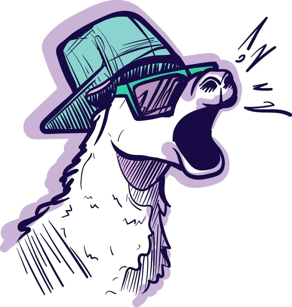 Digital art of a graffiti hip hop llama with sunglasses screaming. Vector of a cool alpaca with a gangsta hat