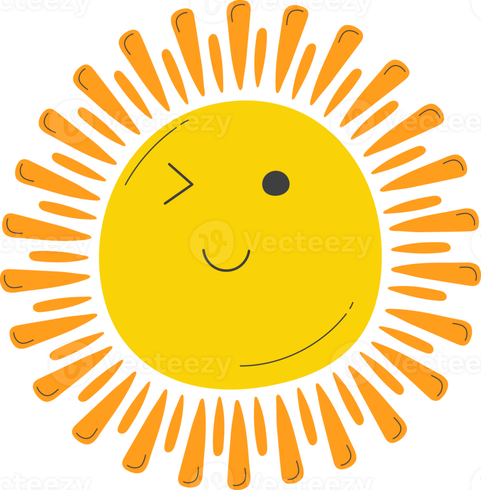 Cute Sun with sunshine. Isolated illustration on transparent background ...