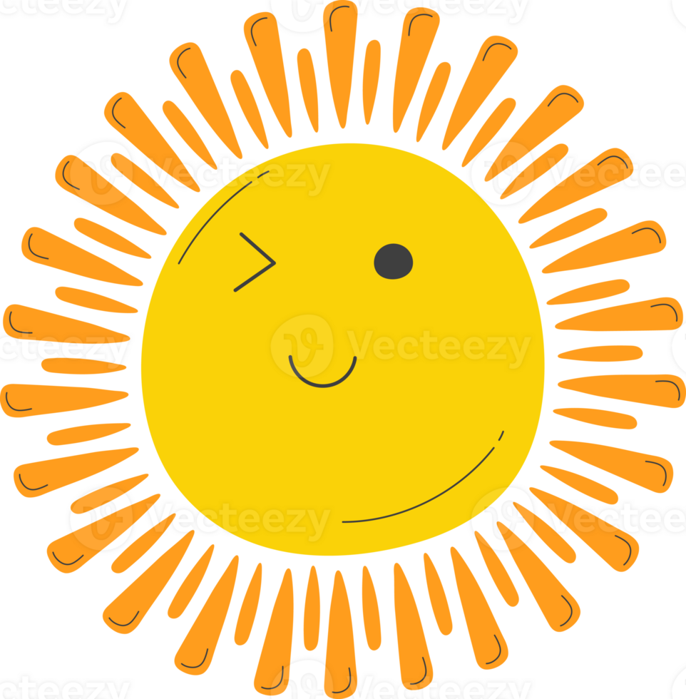 Cute Sun with sunshine. Isolated illustration on transparent background. png
