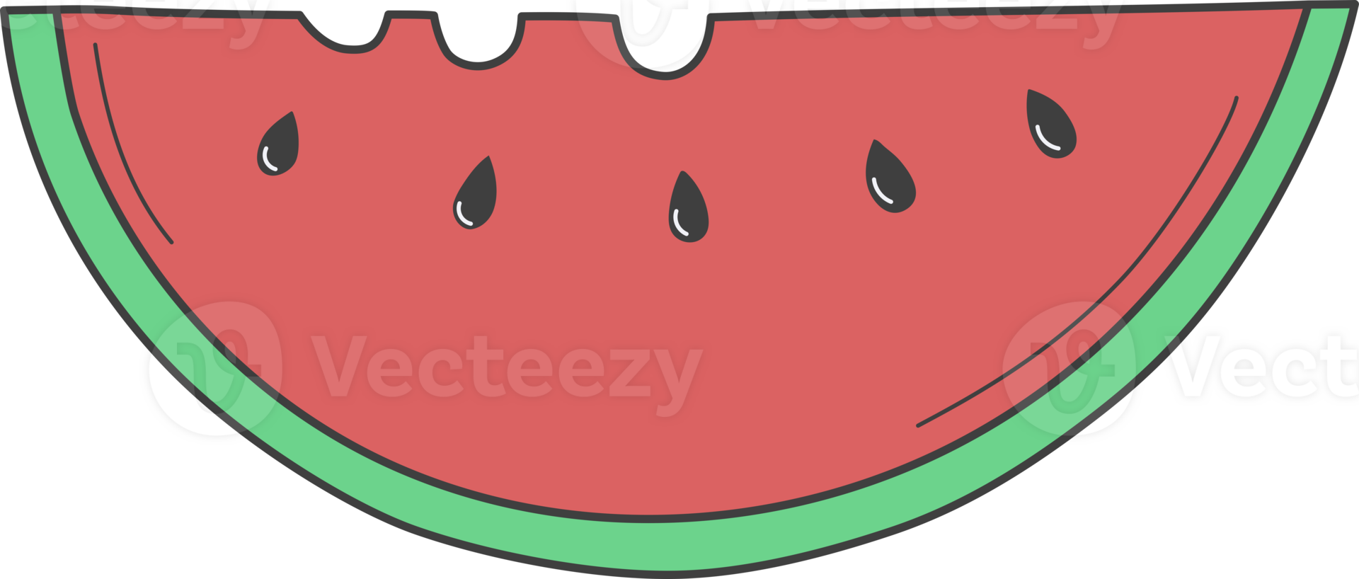 Doodle sliced watermelon isolated on transparent background. png