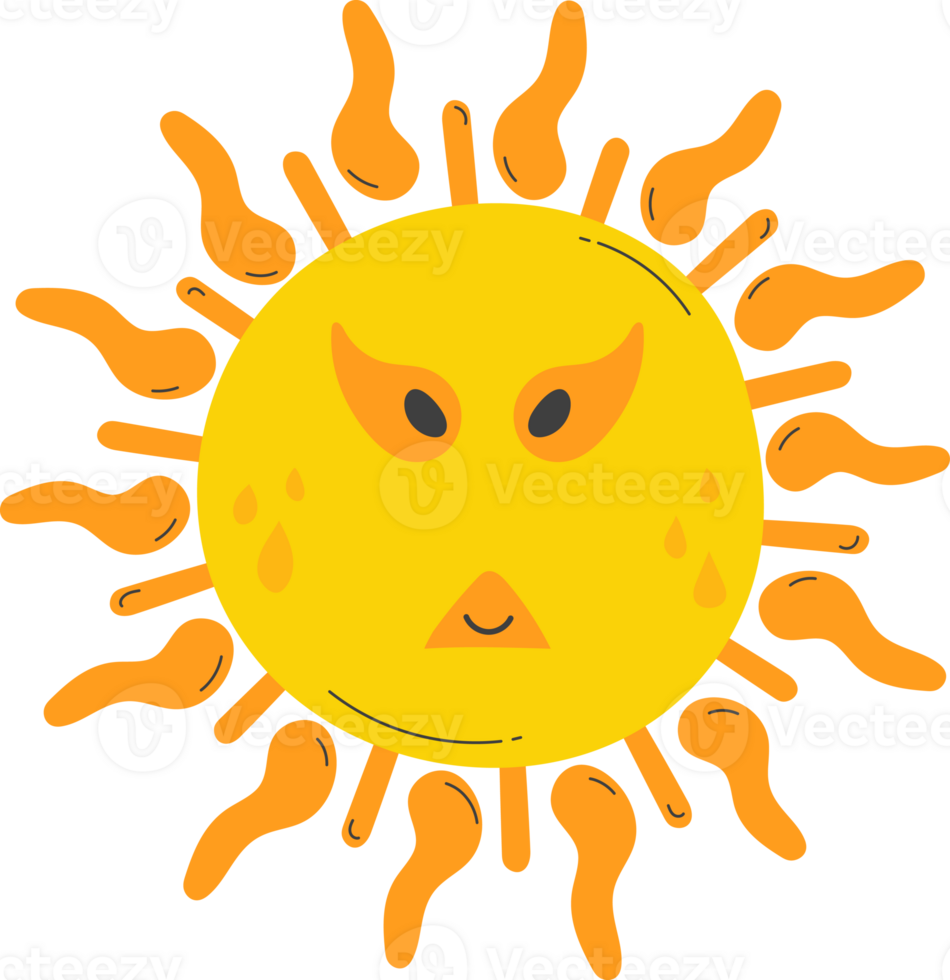 Cute Sun with sunshine. Isolated illustration on transparent background. png