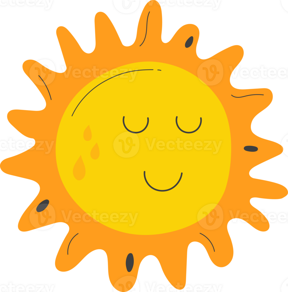 Cute Sun with sunshine. Isolated illustration on transparent background. png