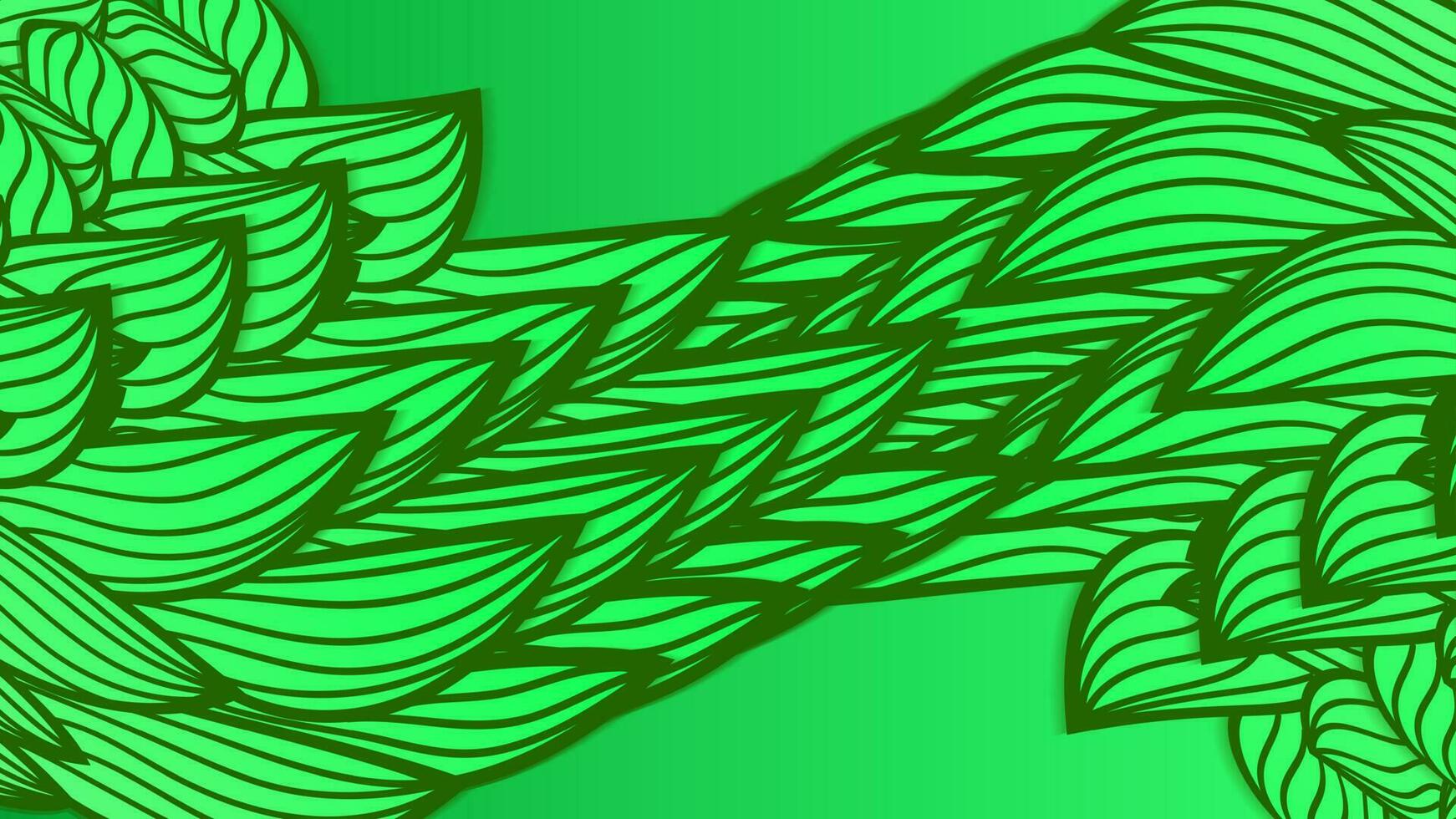 Abstract green web background of doodle shapes, lines on green background with blank space in center for text. Minimalist wavy background. vector