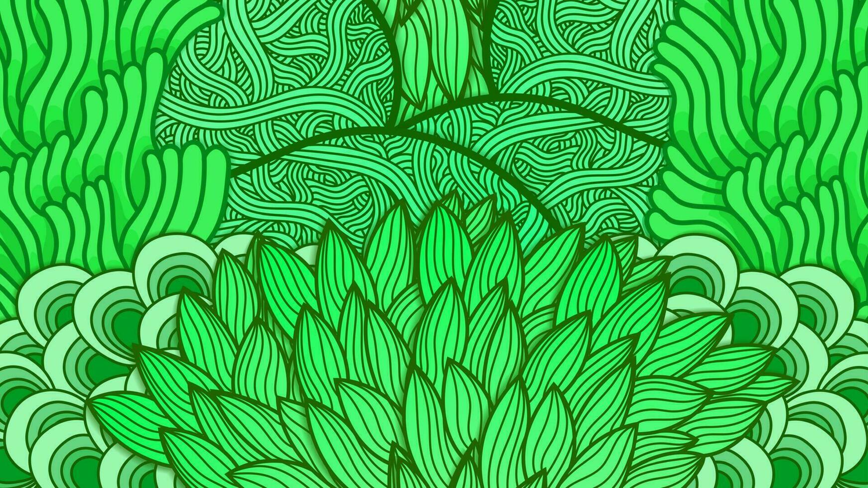Excellent abstract green background with doodle lines. Vector illustration