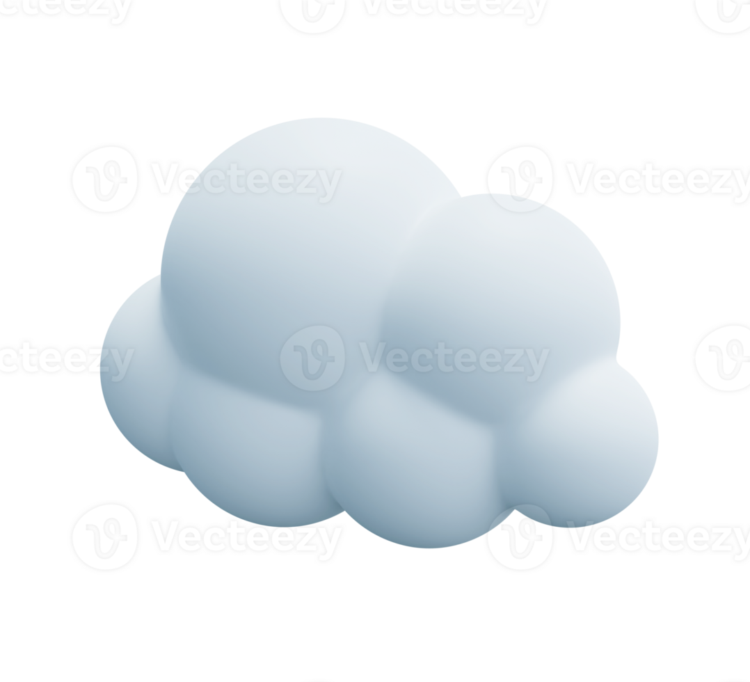 Light white 3d cloud icon cute rendering. Render soft round cartoon fluffy cloud icon shape illustration isolated transparent png background