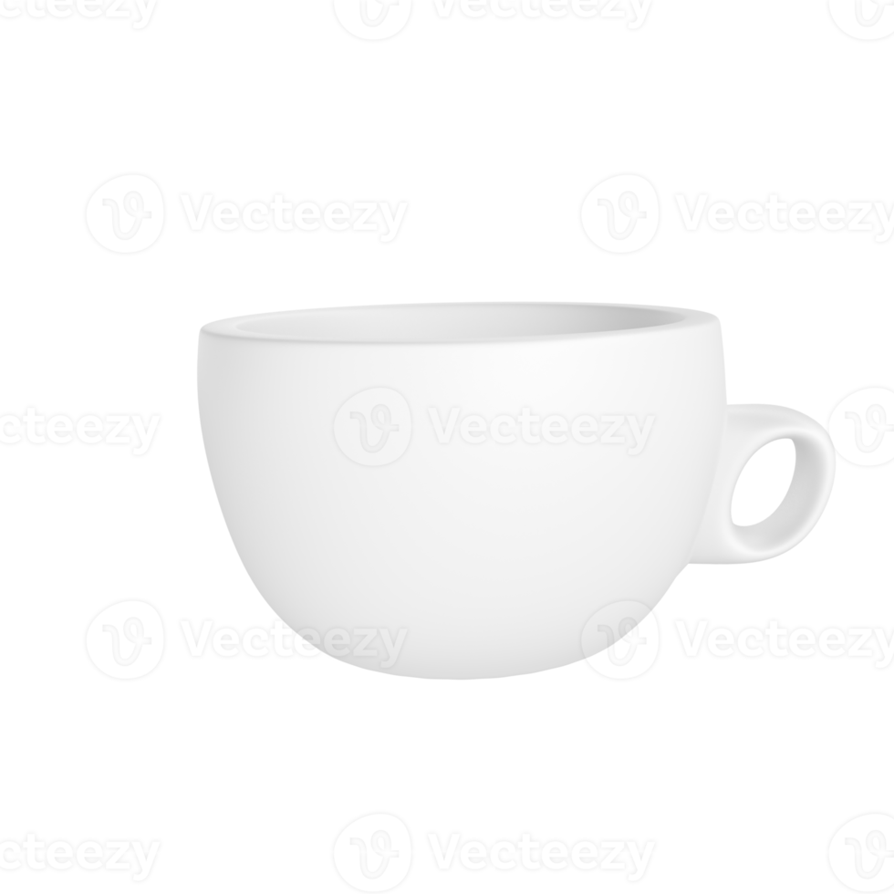 3d foto realista blanco taza icono Bosquejo representación. diseño modelo para burlarse de arriba. cerámico limpiar blanco jarra con un mate efecto aislado transparente png