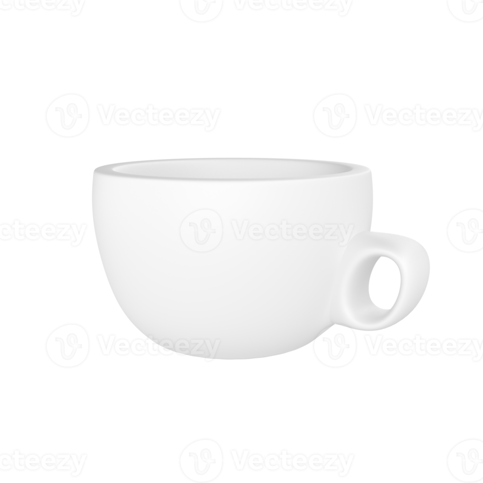 3d foto realista blanco taza icono Bosquejo representación. diseño modelo para burlarse de arriba. cerámico limpiar blanco jarra con un mate efecto aislado transparente png antecedentes