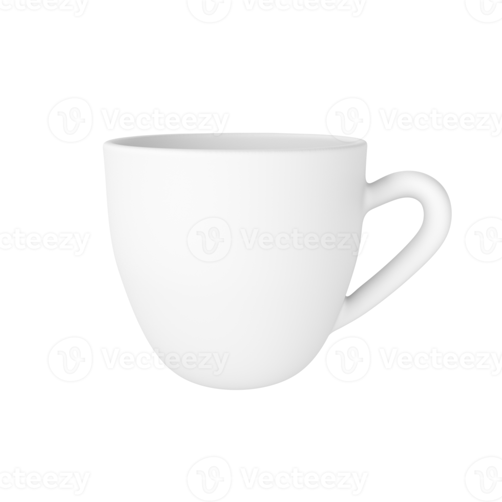 3d foto realista blanco taza icono Bosquejo representación. diseño modelo para burlarse de arriba. cerámico limpiar blanco jarra con un mate efecto aislado transparente png antecedentes