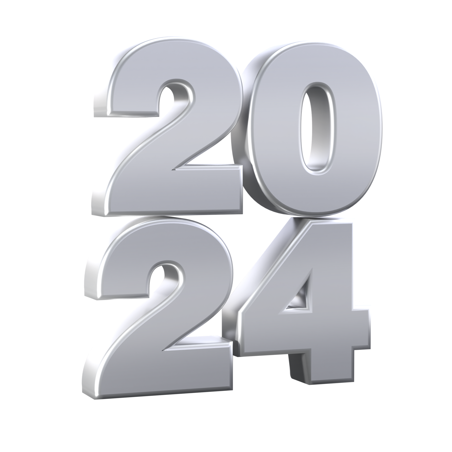 realista 3d prata números 2024 isolado transparente png. Novo ano e