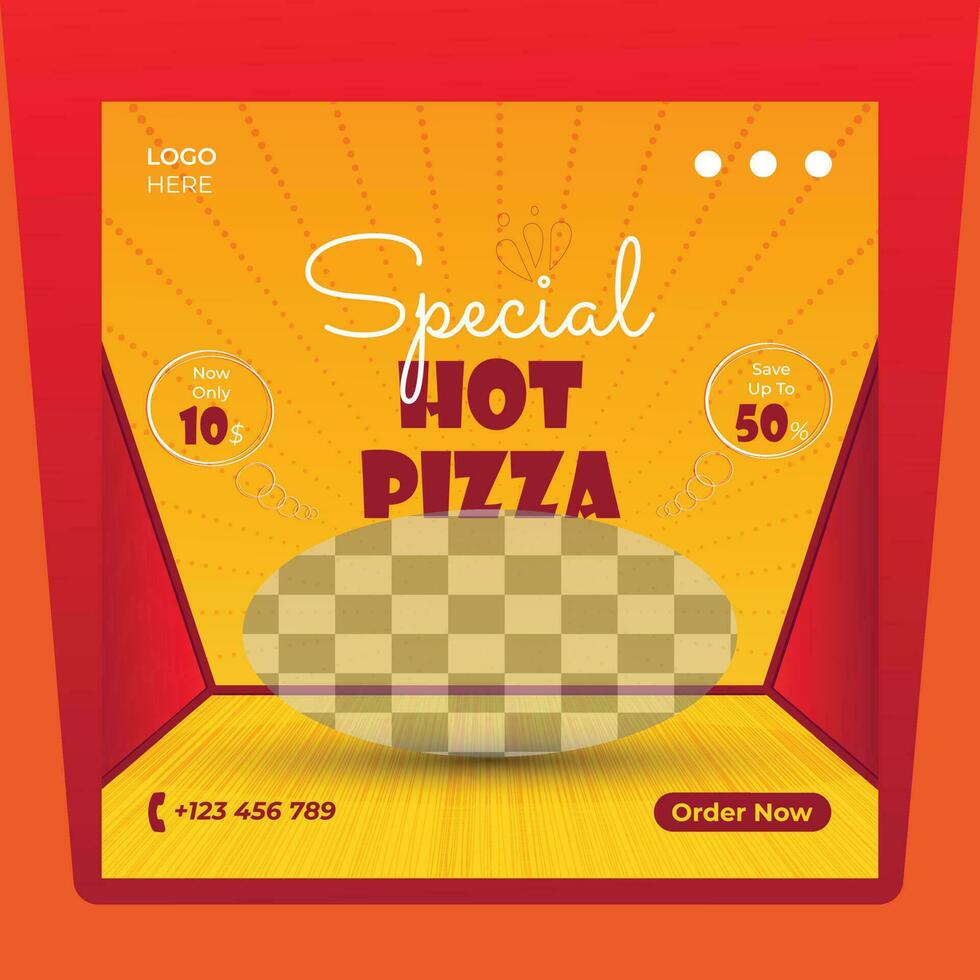 Special hot pizza poster for restaurant social media marketing. Food banner web template. vector