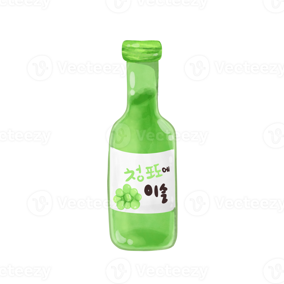 Soju watercolor drinks from Korea food elements png