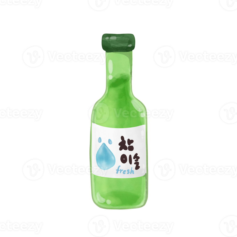 Soju watercolor drinks from Korea food elements png