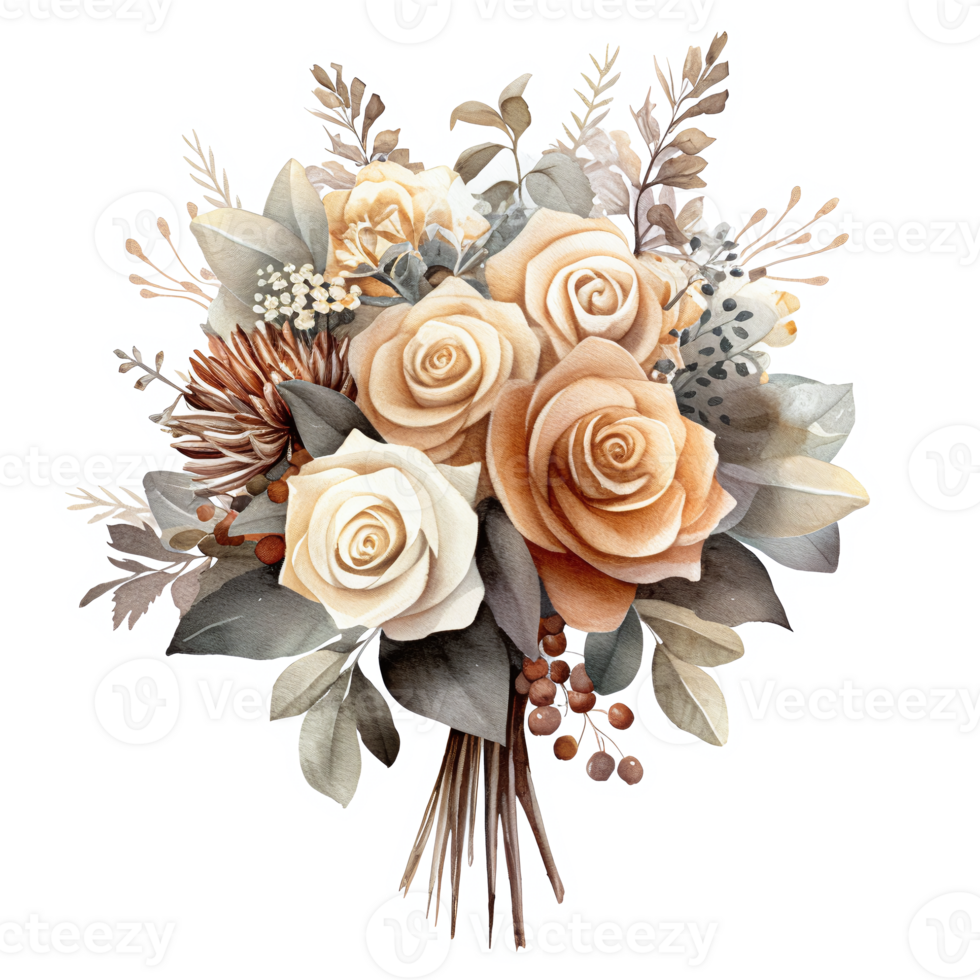 Watercolor wedding bouquet sticker. png