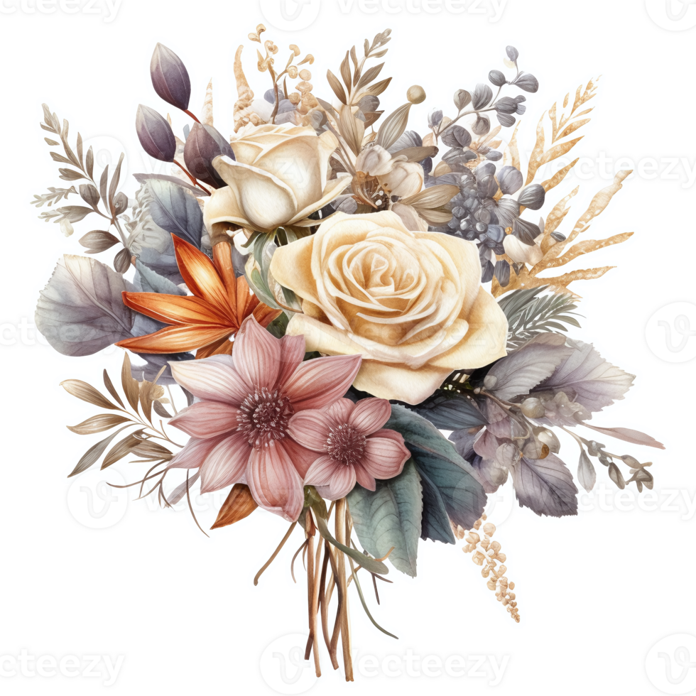 Watercolor wedding bouquet sticker. png