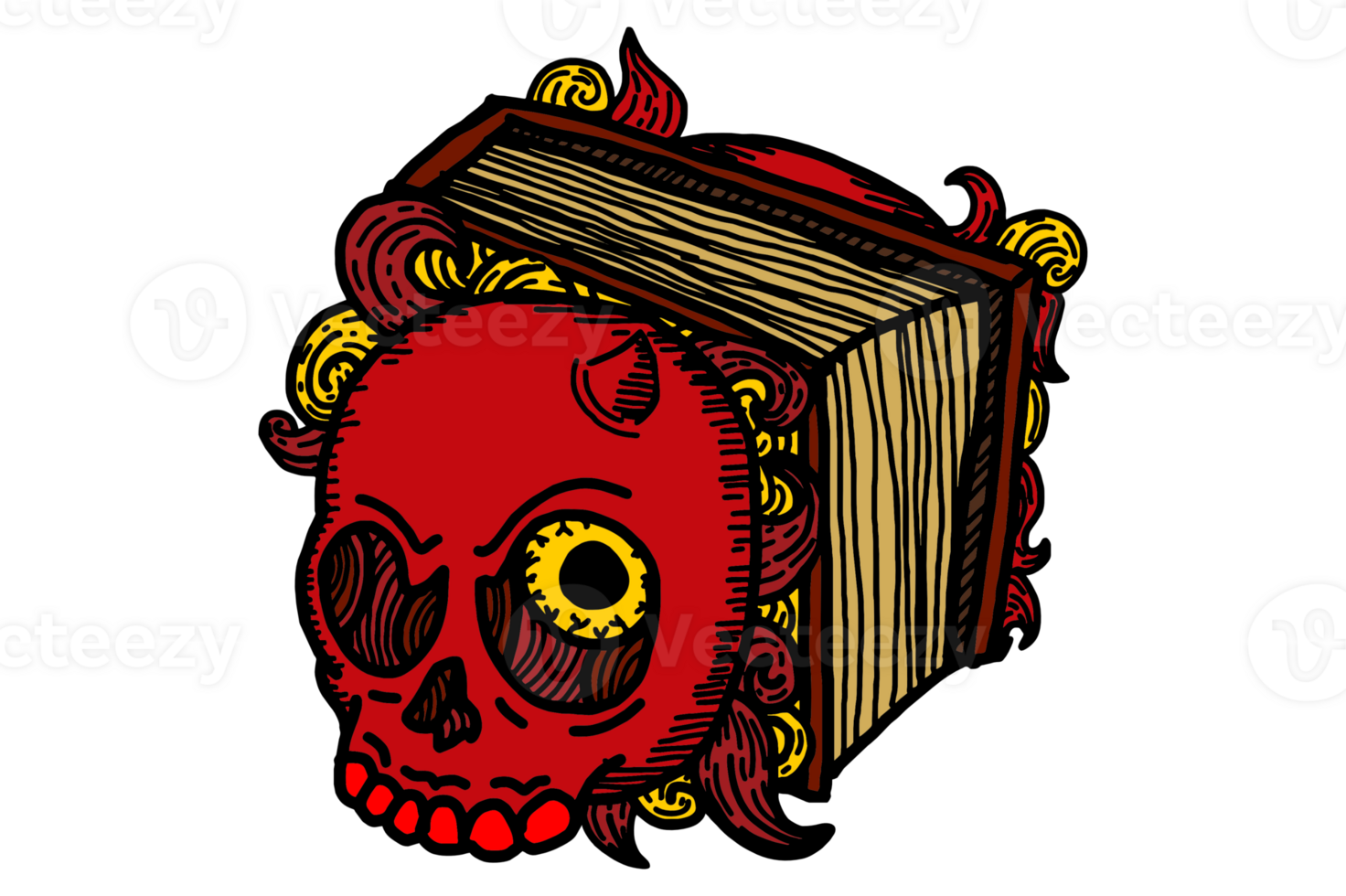 Red Demon Skull Magic Book Illustration png