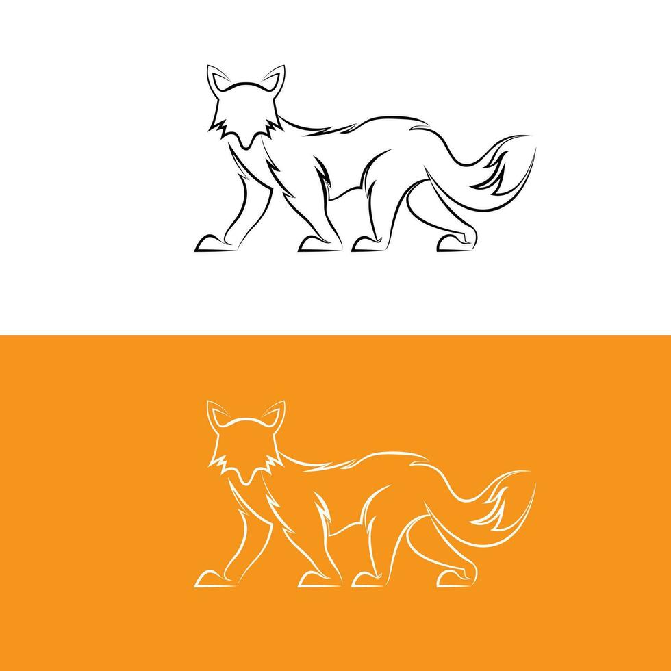 walking fox illustration logo design in outline style vector