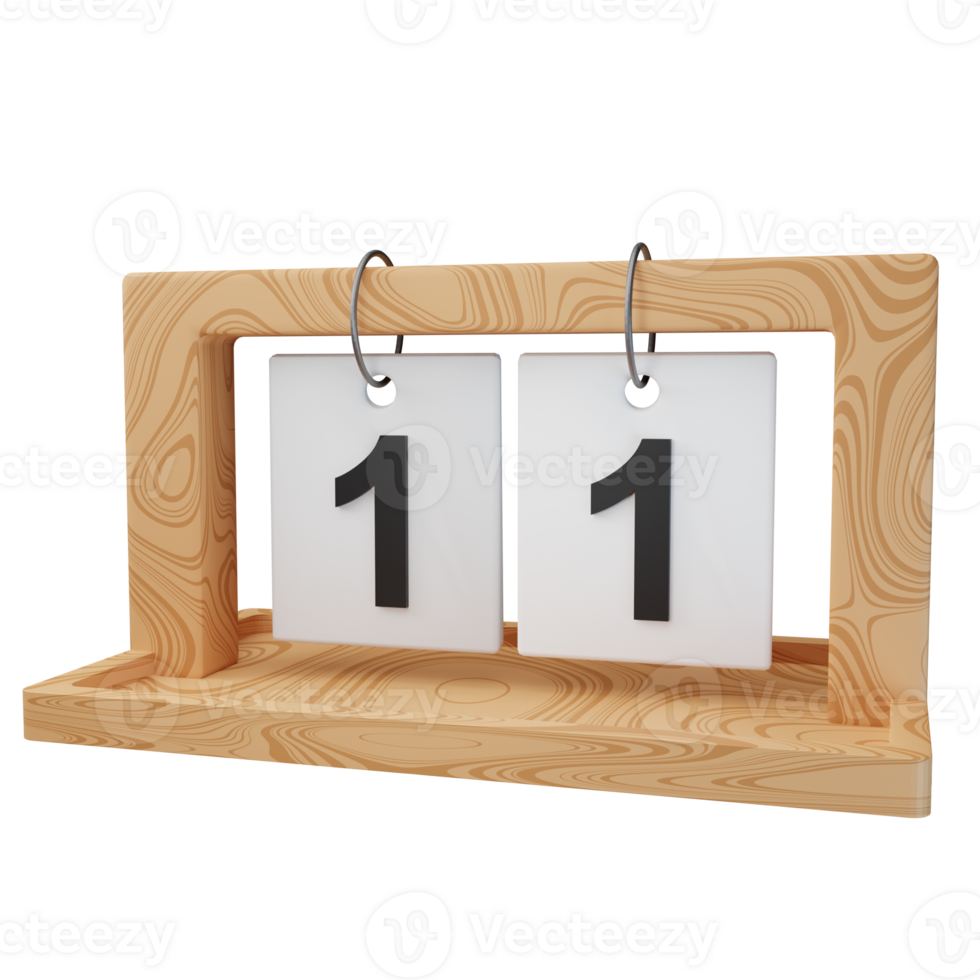 3d icon date 11 wood calendar illustration concept icon render png