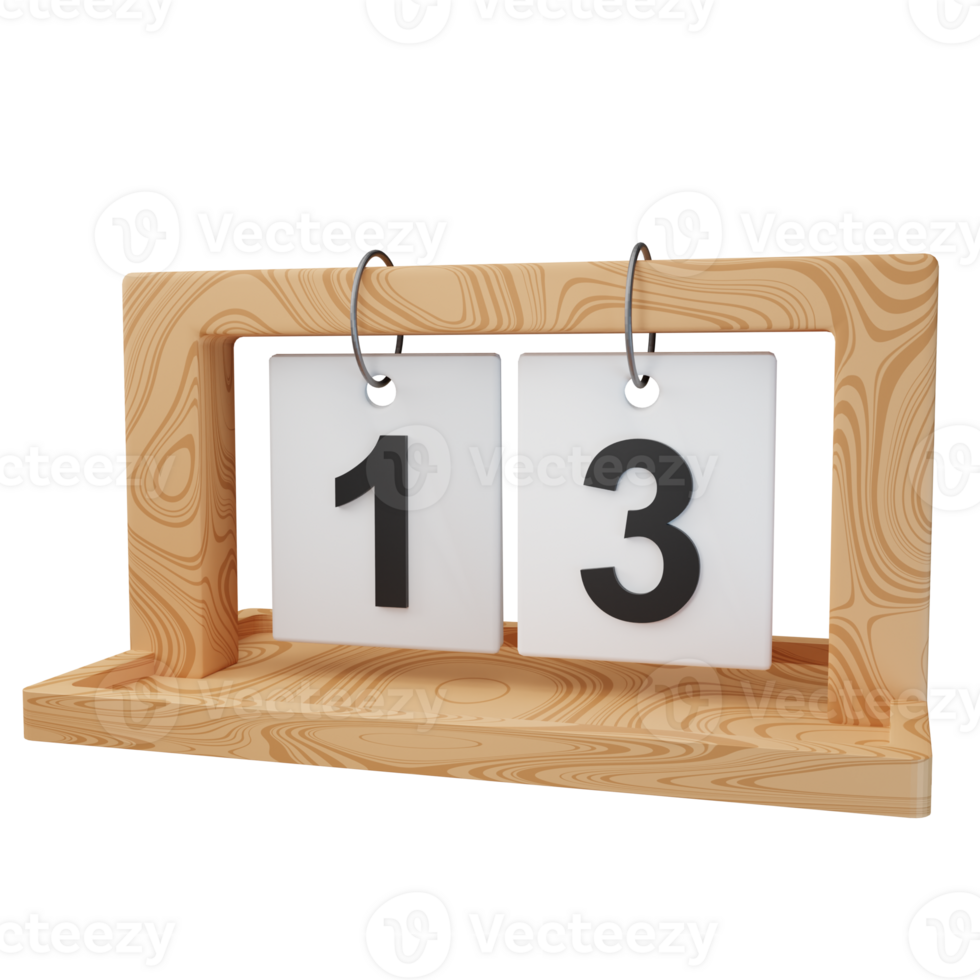 3d icon date 13 wood calendar illustration concept icon render png