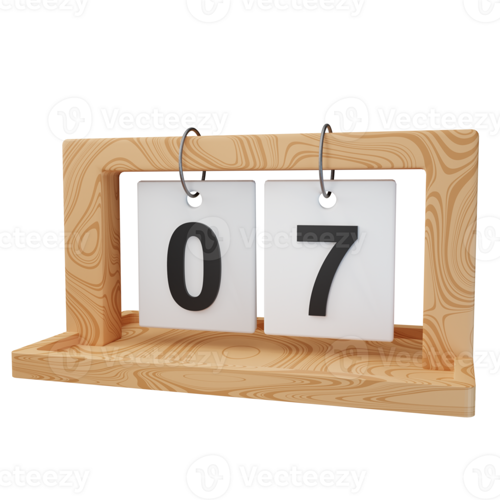 3d icon date 7 wood calendar illustration concept icon render png